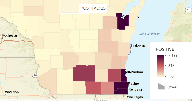 WI Counties COVID-19 Infection Map
